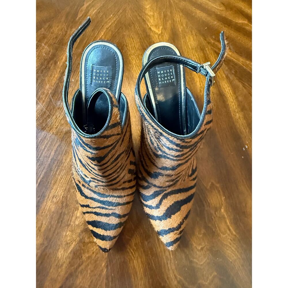 White House Black Market Slingback Heels Womens Size 9M Tiger Print Calf Hair - Picture 2 of 14